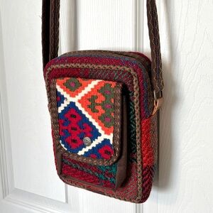 Handmade Brown Kilim Tapestry Shoulder Crossbody Wool Bag Middle East Bohemian